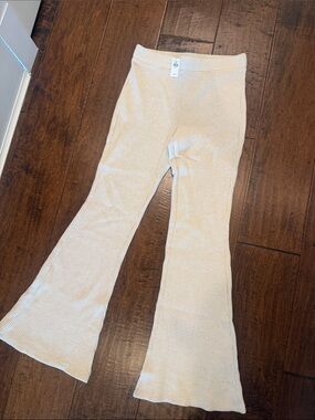 Medium TALL Womens Waffle-Knit Cream Flared Lounge Pants